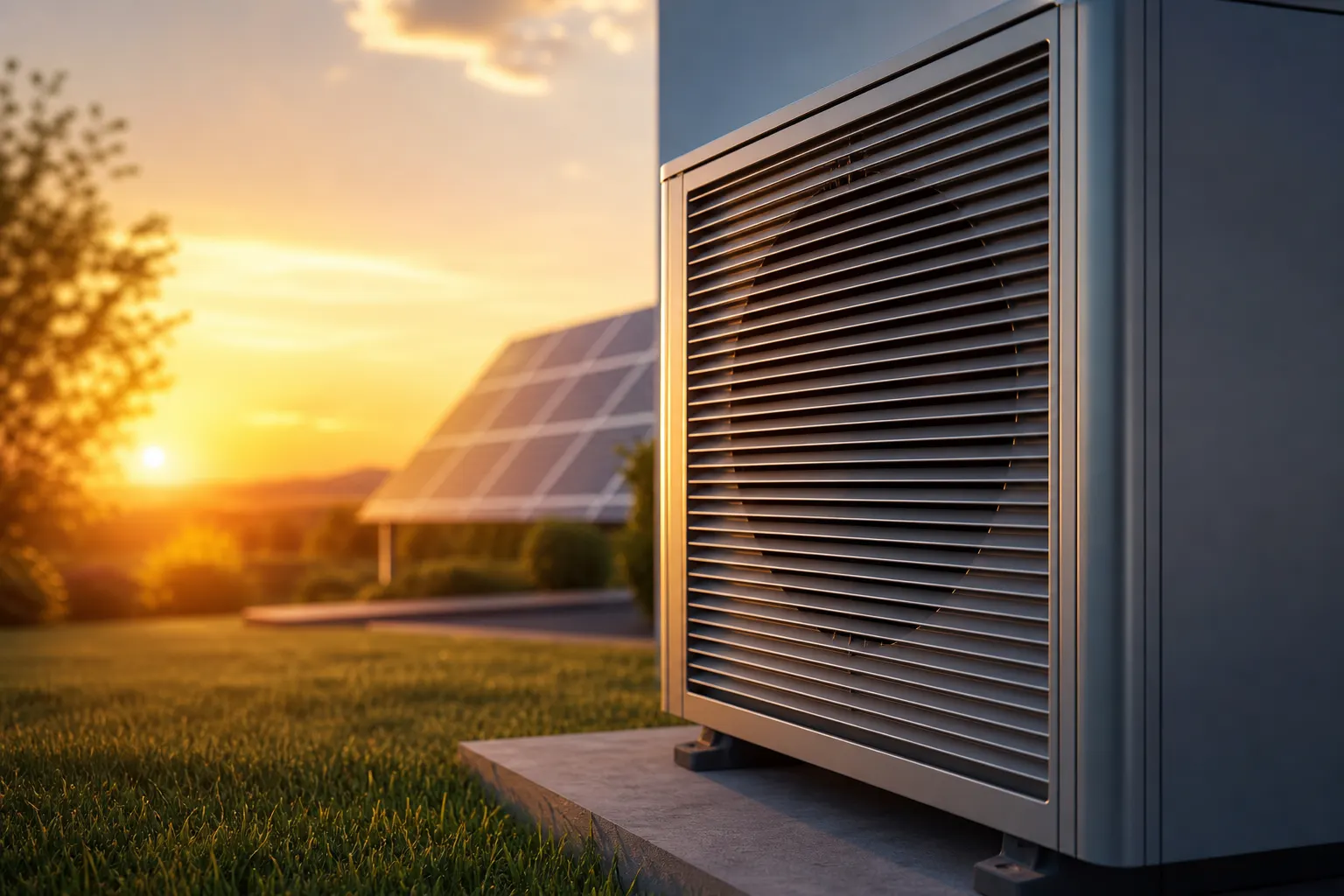 Atmosphärisches Detail moderner Energietechnik im warmen Abendlicht — sinnbildlich für die Zukunft der Branche